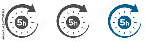 Five hours vector flat icons set