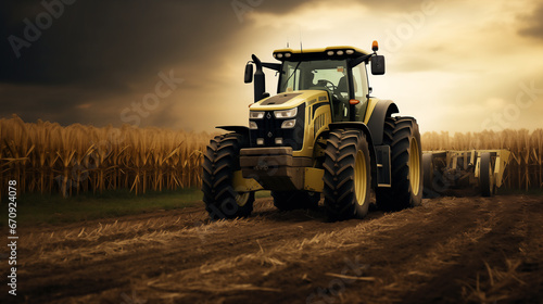 Big Tractor in a field  Agriculture. Ai generative.