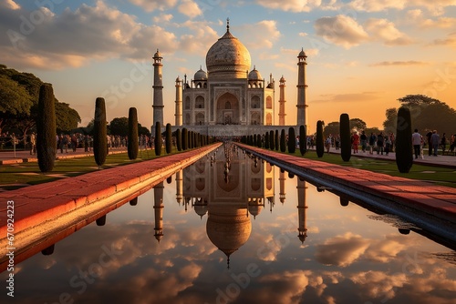 Majestic Taj Mahal during the golden hour, Generative AI photo