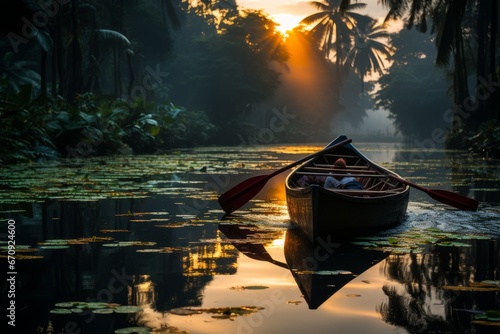 Serene moment at the backwaters of Kerala, India, Generative AI photo