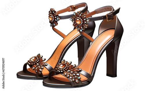 Embellished High Heel Sandals, Ankle strap sandal isolated on transparent background.