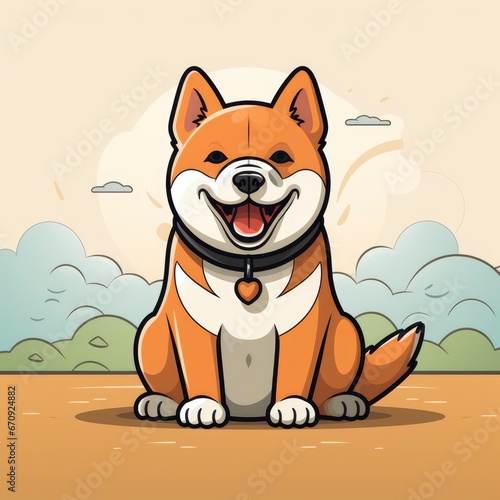 Cute Shiba Inu Dog Sitting , Cartoon, Icon Illustration © PicTCoral