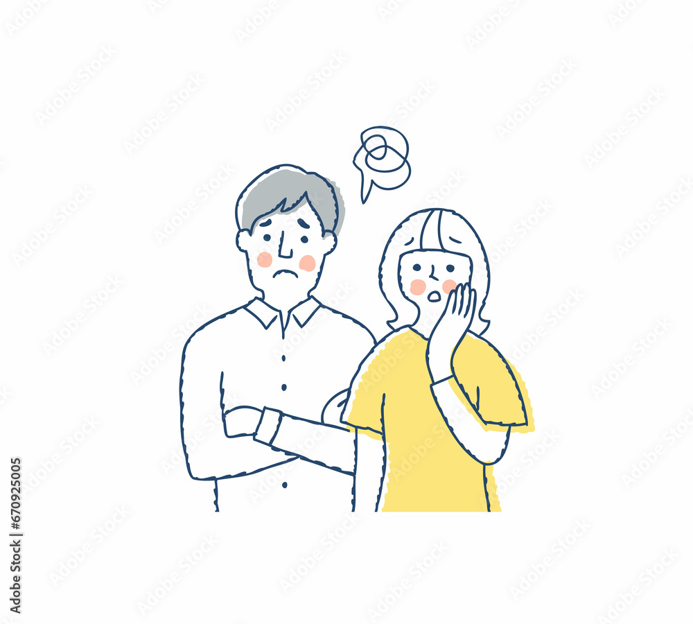 困った表情の若いカップル 困った表情の若いカップル