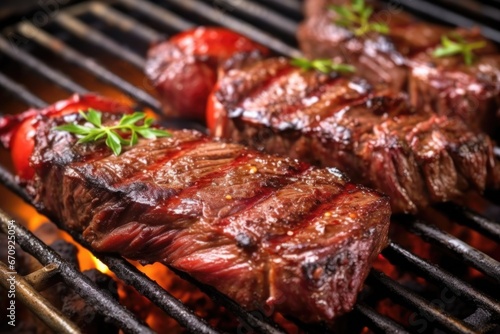 grilled beef ribs marinated in tangy bbq sauce on the grill