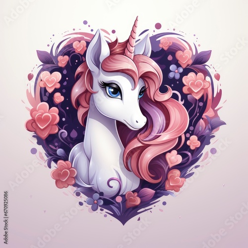 Cute Unicorn Hug Love Heart   Cartoon  Icon Illustration