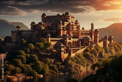 Vászonkép Stunning view of the Amber Fort in Jaipur, India, Generative AI