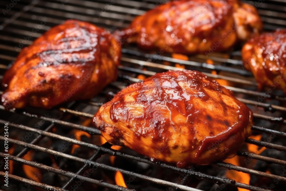 a juicy turkey cutlet marinated in barbecue sauce on a grill