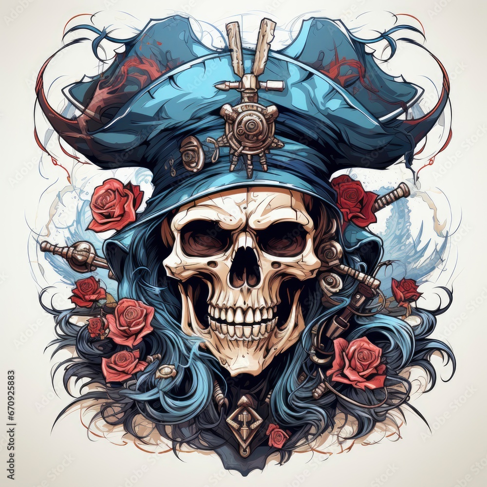 Pirate Skull With Anchor , Cartoon, Icon Illustration Pirate Skull With Anchor , Cartoon, Icon Illustration
