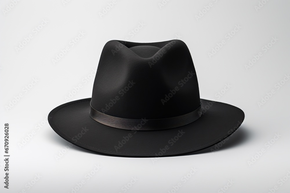 Black hat isolated on white background. Generated by artificial intelligence Black hat isolated on white background. Generated by artificial intelligence
