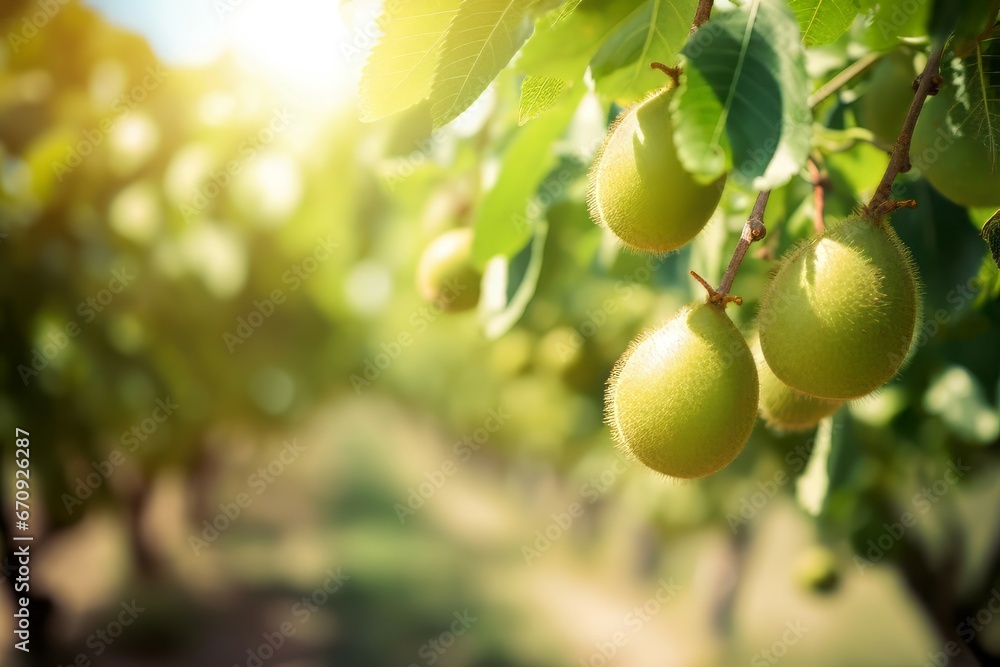 Kiwi fruits closeup farm. Tropical farm summer nature plant. Generate Ai Kiwi fruits closeup farm. Tropical farm summer nature plant. Generate Ai