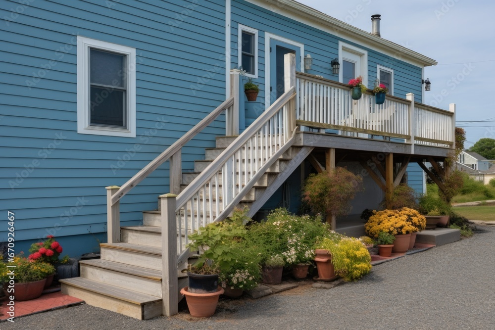 Fototapeta premium detailed image of saltbox home exterior stairway