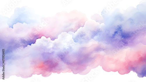 Abstract pattern of watercolor clouds on white background. Generative AI.