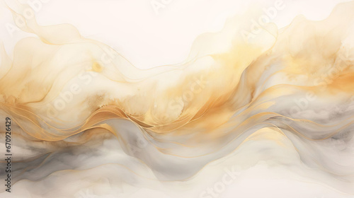 Watercolor painting of black wave shape gold line background