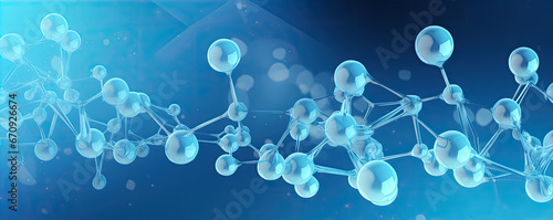 Science with blue molecule or atoms connected , Abstract structure for medical use, 3d illustration or cartoon style.  wide banner photo