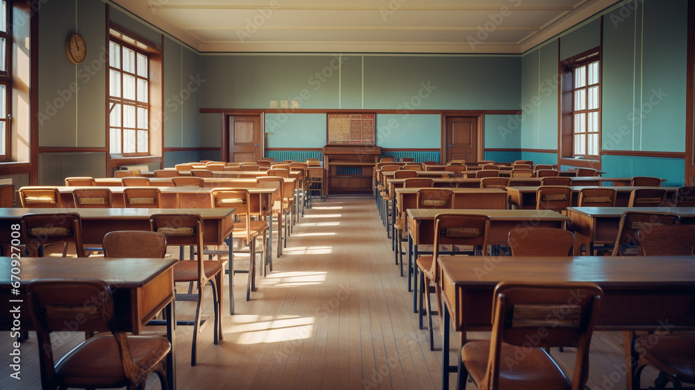 Empty classroom in the morning