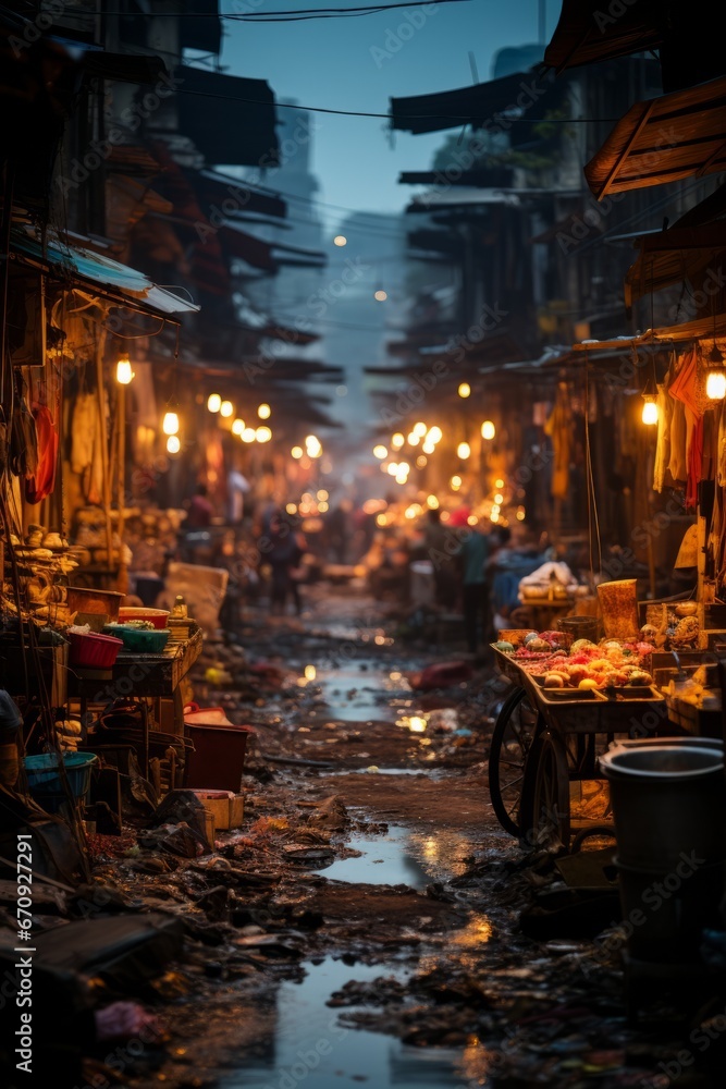 Colorful chaos of a Mumbai street market, Generative AI
