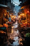 Colorful chaos of a Mumbai street market, Generative AI
