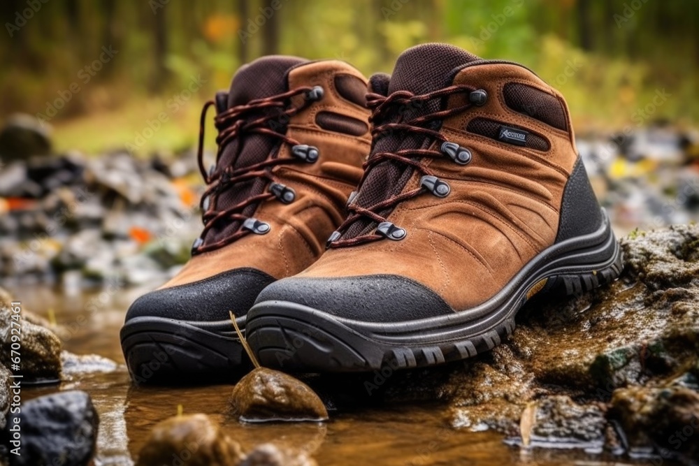 close-up of freshly constructed pair of waterproof boots close-up of freshly constructed pair of waterproof boots