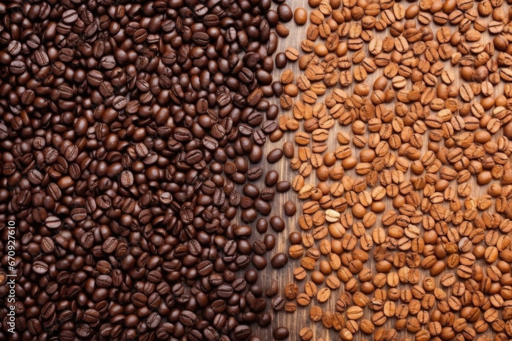 top view of coffee beans spread on a table top view of coffee beans spread on a table
