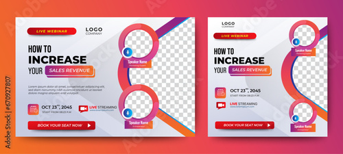 Business Conference live webinar banner invitation and social media post template. Business webinar invitation design. Vector