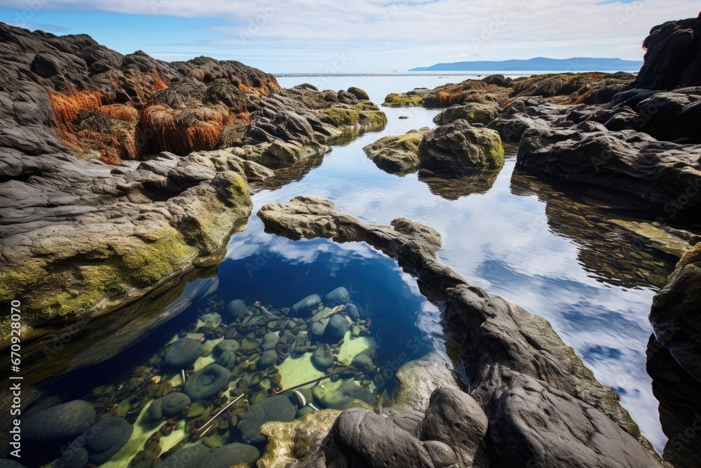 a series of tidal pools with a variety of marine life