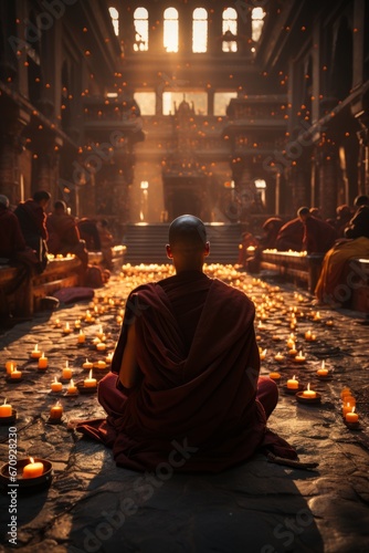 Peaceful meditation session in a Tibetan monastery in Ladakh, Generative AI