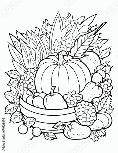 Cute kawaii autumn coloring page for kids with vintage, Nature forest, insects. animals cartoon illustration, Animal autumn coloring book for kids.
