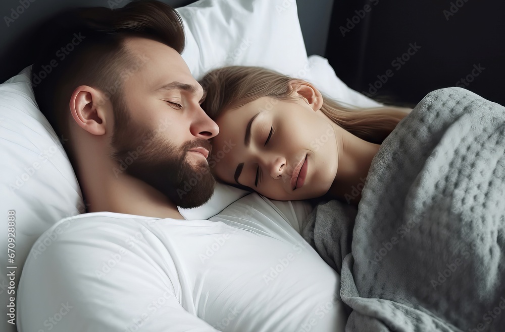 Lovely couple sleeping together relax. Pair people hug lying two. Generate Ai Lovely couple sleeping together relax. Pair people hug lying two. Generate Ai