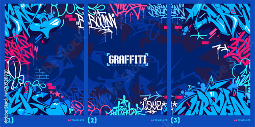 Abstract Dark Blue Graffiti Style A4 Poster Vector Illustration Art Template Background