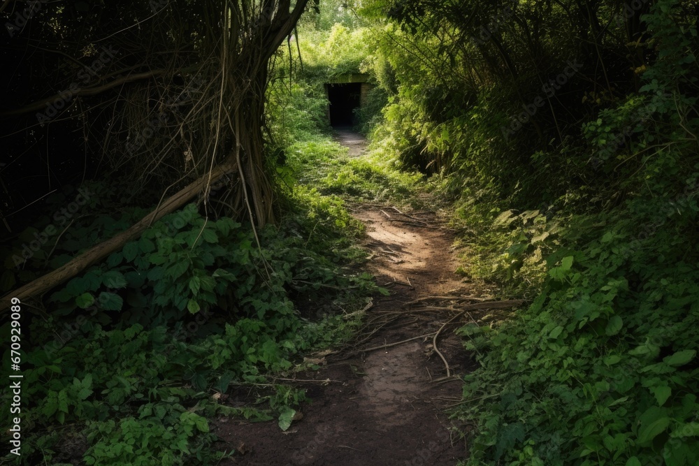 outlined path diverging into a well-trodden path and an overgrown one outlined path diverging into a well-trodden path and an overgrown one