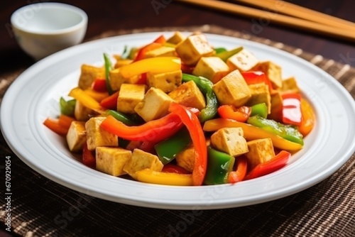 bright stir-fried tofu with colorful bell peppers