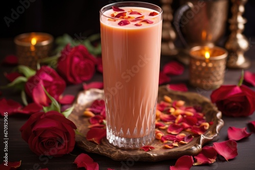 Wallpaper Mural sandalwood juice in a tall glass, decorated with rose petals Torontodigital.ca