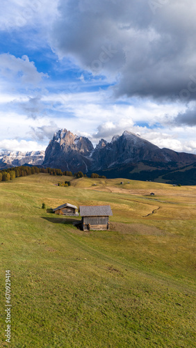 Panorama of the Seiser Alm in the Dolomites, Italy.