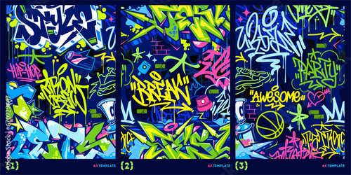 Abstract Dark Graffiti Style A4 Poster Vector Illustration Art Template Background