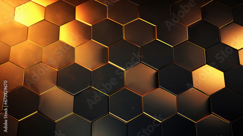 3D Abstract hexagon background in golden and black colors
