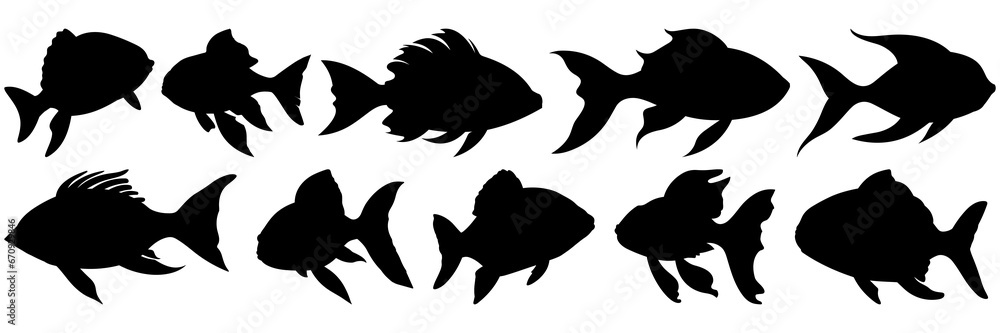 Fish silhouettes set, large pack of vector silhouette design, isolated white background Fish silhouettes set, large pack of vector silhouette design, isolated white background