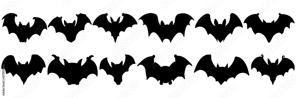 Bat silhouettes set, large pack of vector silhouette design, isolated white background Bat silhouettes set, large pack of vector silhouette design, isolated white background