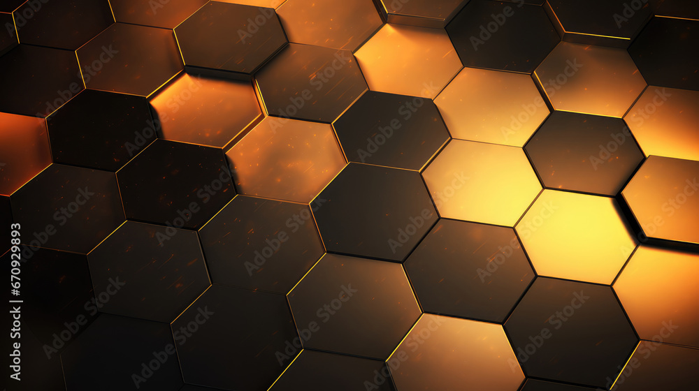 3D Abstract geometric hexagon shape background in golden color 3D Abstract geometric hexagon shape background in golden color