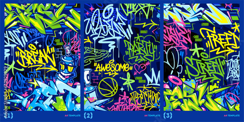 Abstract Graffiti Style A4 Poster Vector Illustration Art Template Background