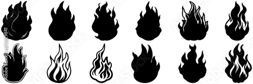Flame silhouettes set, large pack of vector silhouette design, isolated white background