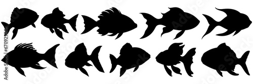 Fish silhouettes set  large pack of vector silhouette design  isolated white background