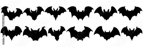Bat silhouettes set, large pack of vector silhouette design, isolated white background
