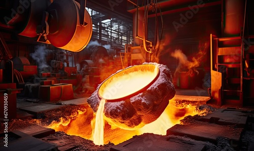 A Shimmering Cauldron of Molten Metal Igniting a Roaring Blaze