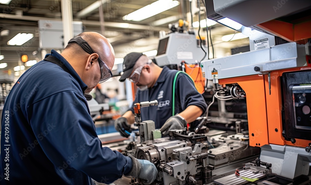 Men Operating Machinery in a Manufacturing Facility Men Operating Machinery in a Manufacturing Facility