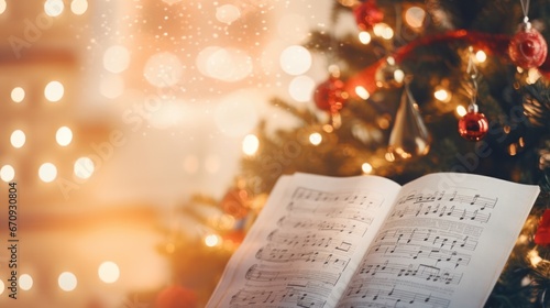 Fotografia, Obraz Christmas Choir Singing Joyfully with Sheet Music in Hand.