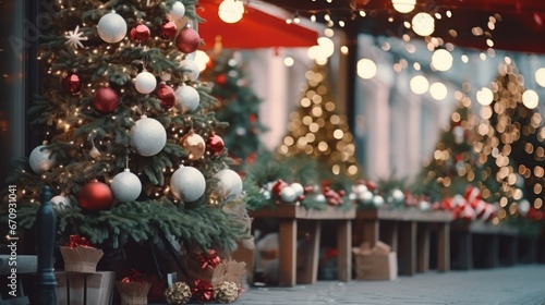  Christmas Market with Colorful Trees  Decorations and Souvenir Stalls Amidst a Winter Cityscape