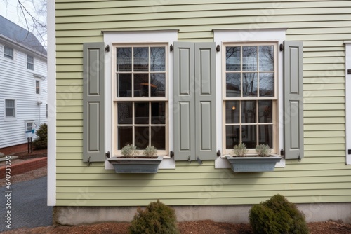 saltbox house with open decorative window shutters © Alfazet Chronicles