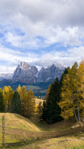 Fototapeta Naklejka Na Ścianę i Meble -  Panorama of the Seiser Alm in the Dolomites, Italy.