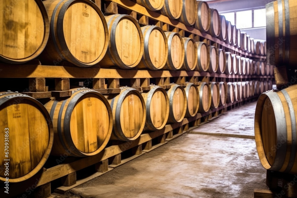 line of oak barrels for tequila aging