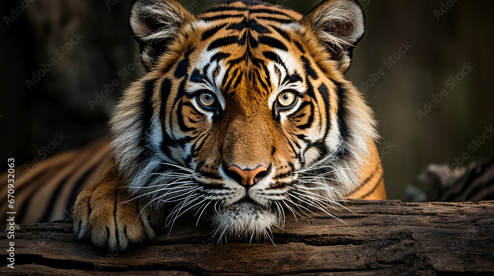 Tiger closeup portrait, safari shot. Bengal Tiger.
Made with generative ai Tiger closeup portrait, safari shot. Bengal Tiger.
Made with generative ai